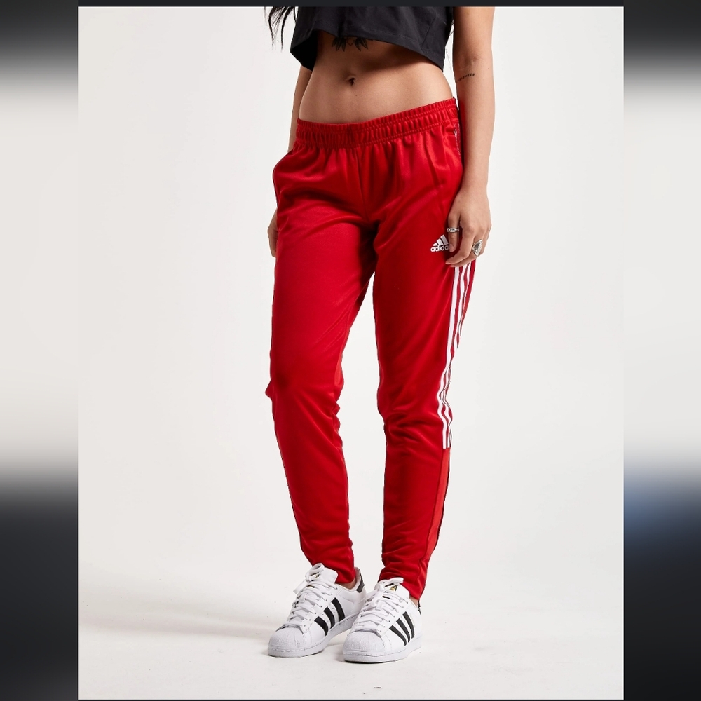 adidas Women's Red Joggers with White Accents